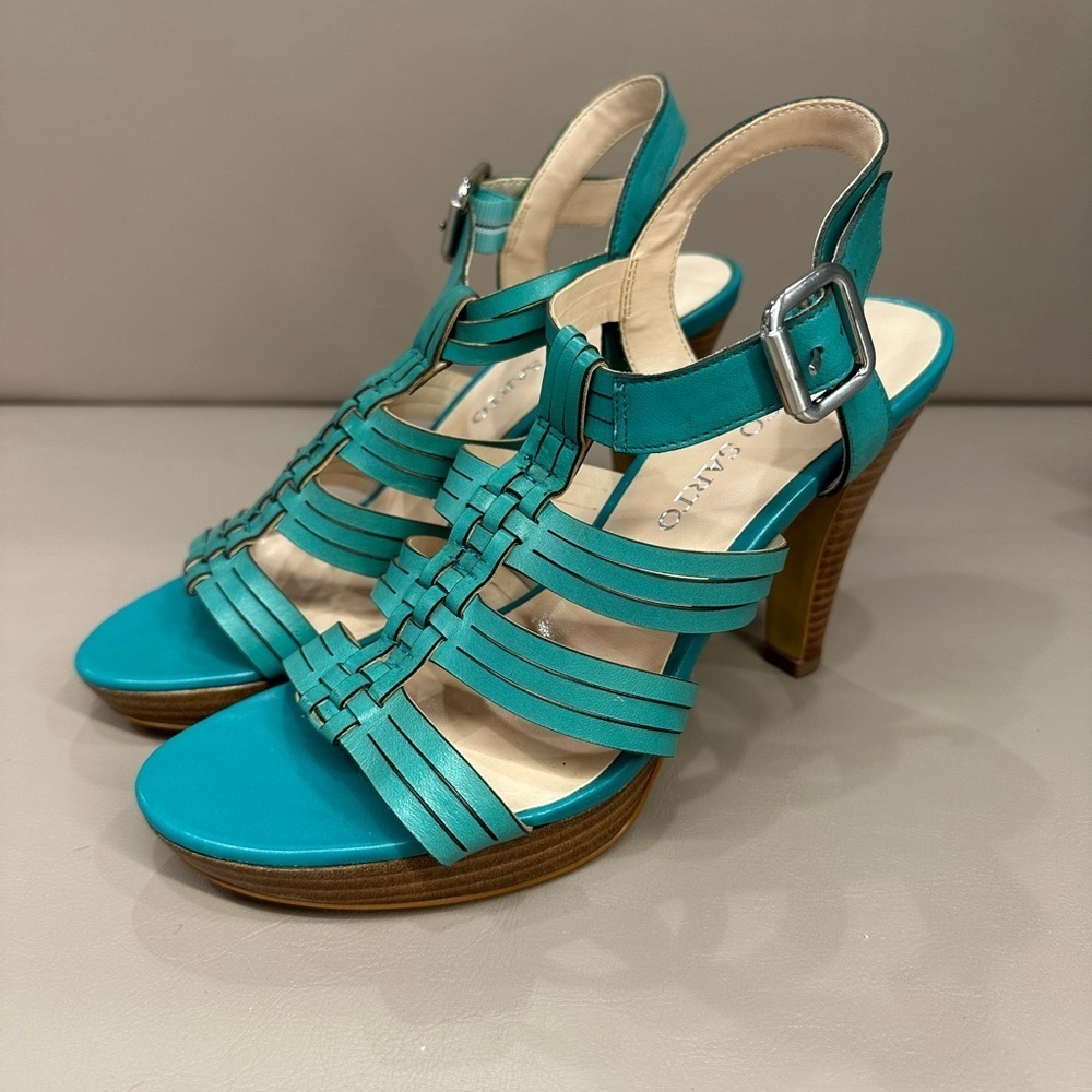 Franco Sarto turquoise strappy heels